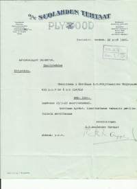 Suolahden Tehtaat Plywood Oy Suolahti 1926 - firmalomake