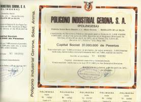 POLIGONO INDUSTRIAL GERONA, S.A. (POLINGESA). Riudellots de la Selva (Gerona), 1951. ACCION de 5000 pesetas. - osakekirja