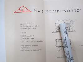 VEL nr 5 - Tyyppi &quot;Voitto&quot; -tyyppitalo 15,5 neliömetriä saunakamari + saunakeittiö -pohjapiirustus 1:200 / mainosesite