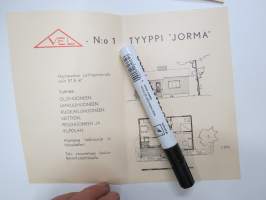 VEL nr 1 - Tyyppi &quot;Jorma&quot; -tyyppitalo 57,5 neliömetriä  -pohjapiirustus 1:200 / mainosesite