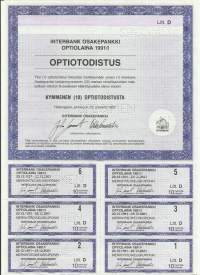 Interbank Osakepankki  optiolaina  1991/I, 10 optiotodistusta, Helsinki 23.12.1991 - optiotodistus
