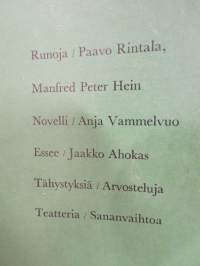Parnasso 1961 nr 8, Paavo Rintala runoja, Kulttuurikysymyksiä Neuvostoliiton puoluekongressissa, Manfred Peter Hein, Jaakko Ahokas - Memento mori, ym.