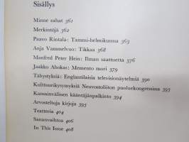 Parnasso 1961 nr 8, Paavo Rintala runoja, Kulttuurikysymyksiä Neuvostoliiton puoluekongressissa, Manfred Peter Hein, Jaakko Ahokas - Memento mori, ym.