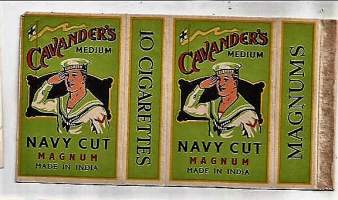 Cavanders Medium Navy Cut -  tupakka-aski saumoista avattu tupakkaetiketti