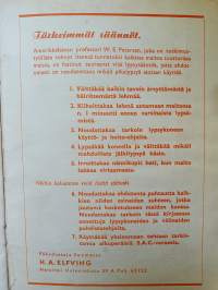 Senior -lypsykoneen käyttöohje ja varaosaluettelo 1951. S.A.C. product.