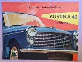 Tyylikäs, taloudellinen AUSTIN A 40 &quot;Farina&quot; 1958 -myyntiesite. Maahantuoja Oy Veho Ab