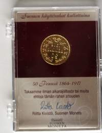 Suomalaiset käyttörahat kullattuina 50 penniä tyyppi 1864 - 1917 2,54  g  18,6 mm Hopea 24 kt AU