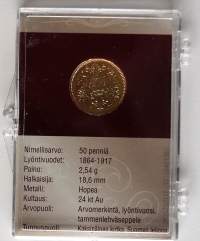 Suomalaiset käyttörahat kullattuina 50 penniä tyyppi 1864 - 1917 2,54  g  18,6 mm Hopea 24 kt AU