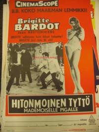 Hitonmoinen tyttö -elokuvajuliste, movie poster ,Noin 40 x 60 cm elokuvajuliste. Pääosissa Brigitte Bardot, Jean Bretonniere.