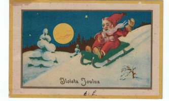 Tuberkuloosiliiton joulumerkki,kortissa  v. 1936.  Kirjeenkantaja, piirtänyt Aksel Einola.
