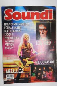 Soundi 1989 nr 3, Fine Young Cannibals, Kolmas nainen, Duke Robillard, Exodus, Pepe Ahlqvist, Va-Bank, Prestige, W.A.S.P. Lou Reed, Miljoonasade, Metallica.