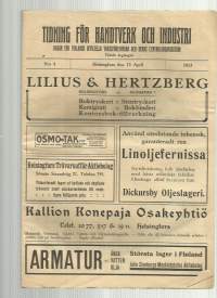 Tidning för handverk och industri 1913 nr 4  paljon mainoksia
