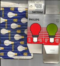 Vanhoja Philips litistettyjä lamppupakkausia ennen viivakoodia    tuote-etiketti  tuotepakkaus 2 kpl