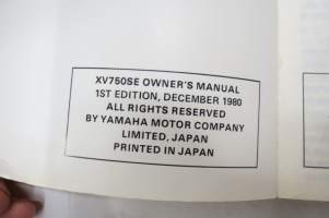 Yamaha XV750SE 1981 owner´s manual -käyttöohjekirja