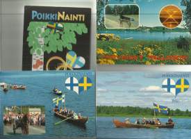 Pello Poikkinainti 4 erilaista ja pinssi - paikkakuntapostikortti
