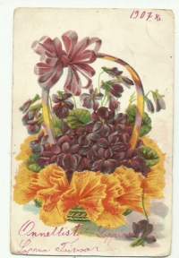 Kukkakori 1907-  kohopaino postikortti kulkenut