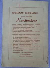 Janakkalan Osuuskauppa R.L. vuonna 1943, 36:s toimintavuosi