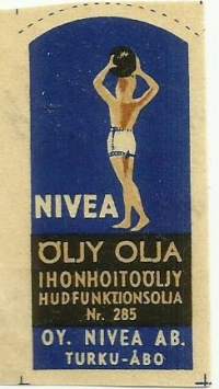 Nivea öljy nr 285 -     tuote-etiketti 6x3 cm 1940-luku