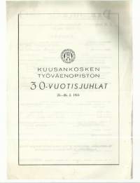 Kuusankosken Työväenopiston 30 vuotisjuhlat 1951 käsiohjelma