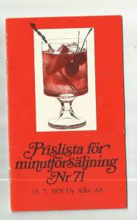 Prislista för minutförsäljning nr 71   1975