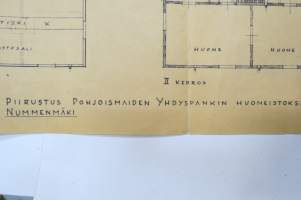 Hämeentie 20 (nykyään Vanha Hämeentie), Turku, tontilla olevien rakennusten piirustukset ja muutospiirustukset 1937-39 - Pohjoismaiden Yhdyspankki PYP ja kirjasto