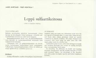 Leppä sulfaattikeitossa / Aaro Alestalo, Yrjö Hentola - 1967    4 sivua