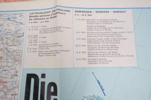 Die kartographische Dokumentation zum 2. Weltkrieg -isokokoiseen seinäkarttaan koottuna II Maailmansodan offensiivit, taistelut, ym. -erinonomainen havainnollistaja