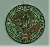 Finlands Svenska Musikförbund Helsinki 1932  stansattu 30 mm