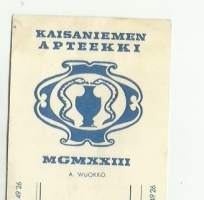 Kaisaniemen Apteekki  Helsinki - resepti signatuuri 1962