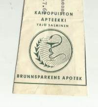Kaivopuiston  Apteekki Yrjö Salminen  Helsinki - resepti signatuuri 1960