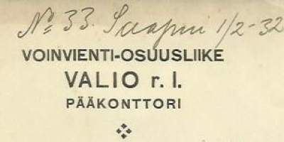 Voinvienti-osuusliike Valio rl 1932-33   -   firmalomake