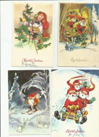 Irma Salmi sign - joulukortti sign taiteilijapostikortti  postikortti kulkenut nyrkkipostissa 4 kpl erä