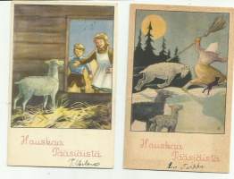 Salorantai sign - pääsiäiskortti sign taiteilijapostikortti  postikortti kulkenut sota-aikaan 2 kpl erä