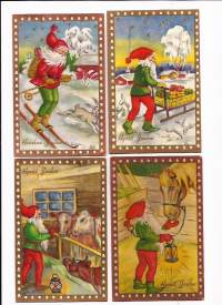 Pirkko Ropponen  sign - joulukortti sign taiteilijapostikortti  postikortti 4 kpl erä