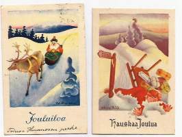 Unto Ruoko - joulukortti sign taiteilijapostikortti  postikortti 2 kpl erä  kulkenut