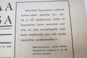 Vapaa kansa  - Kansallinen edistyspuolue, 1939 nr 12, 21.11.1939 -järjestölehti, ajankohtainen puoluepoliittinen julkaisu