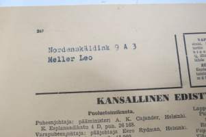Vapaa kansa  - Kansallinen edistyspuolue, 1939 nr 12, 21.11.1939 -järjestölehti, ajankohtainen puoluepoliittinen julkaisu