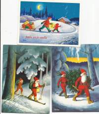 Joulupukki Teutori  sign - joulukortti sign taiteilijapostikortti  postikortti 3 kpl erä