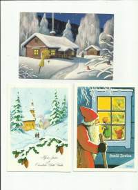 &quot;Kuka sieltä kurkistaa&quot; Teutori  sign - joulukortti sign taiteilijapostikortti  postikortti 3 kpl erä