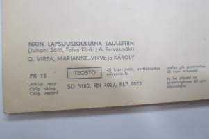 Niin lapsuusjouluina laulettiin, O. Virta - Marianne, Virve &amp; Károly, Sävelkuva PK 15 -äänilevypostikortti 45 rpm postcard record