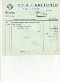 A F Aaltonen  Auto - osasto Turku  1954  - firmalomake