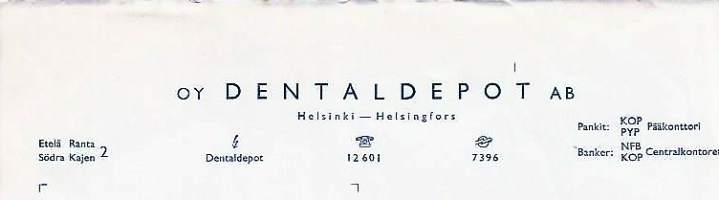 Dentaldepot  Oy Helsinki 1954  - firmalomake