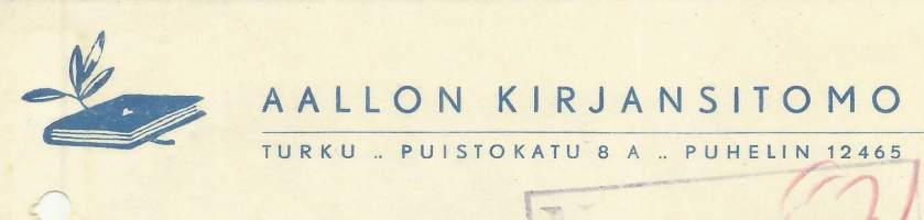 Aallon Kirjasitomo Turku 1954   - firmalomake