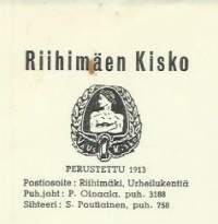 Riihimäen Kisko Riihimäki 1958  - firmalomake