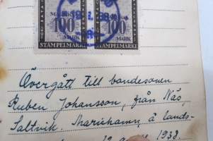 Chevrolet personbil / henkilöauto, ägare / omistaja Holger Nordblom (Embolstad, Finström) &amp; Ruben Johansson, Näs, Saltvik) -registerutdrag / rekisteriote 1937-38