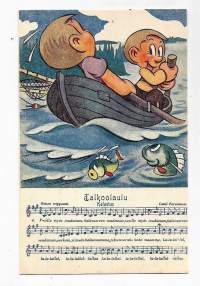 Talkoolaulu 4 Kalastus -   taiteilijakortti postikortti kulkematon