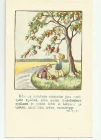 Hän on niinkuin istutettu puu... sign Laura Järvinen (1907-79) -   taiteilijapostikortti lapsipostikortti raamatunlause postikortti kulkematon