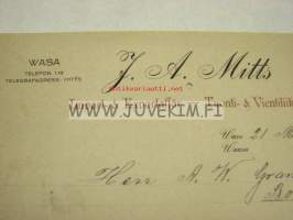 J.A. Mitts Vaasa Import &amp; Export, Tuonti- ja Vientiliike 21.3.1924 -asiakirja