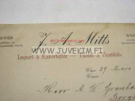 J.A. Mitts Vaasa Import &amp; Export, Tuonti- ja Vientiliike 29.3.1924 -asiakirja