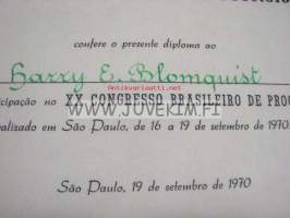 A Sociedade Brasileira de Proctologia diploma... doctor Harry E. Blomquist 1970 -diplomi